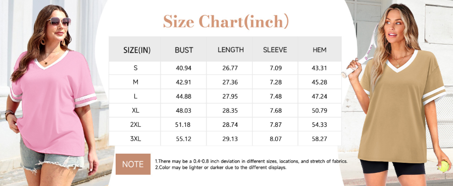 WIHOLL Womens T Shirts Loose Fit Short Sleeve Tees V Neck Color Block Summer Tops 2026 Fashion S-3XL