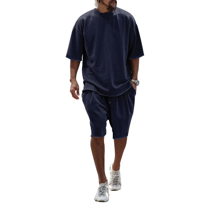 Men's casual solid color sleeveless sportswear suit.
