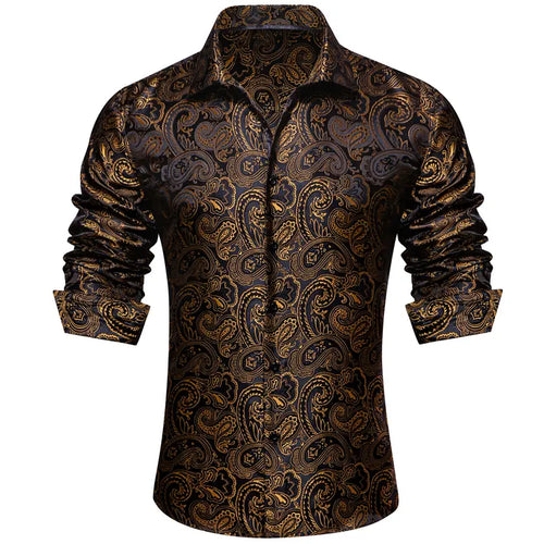 Men's Luxury Paisley Silk-Feel Button Down Shirt
