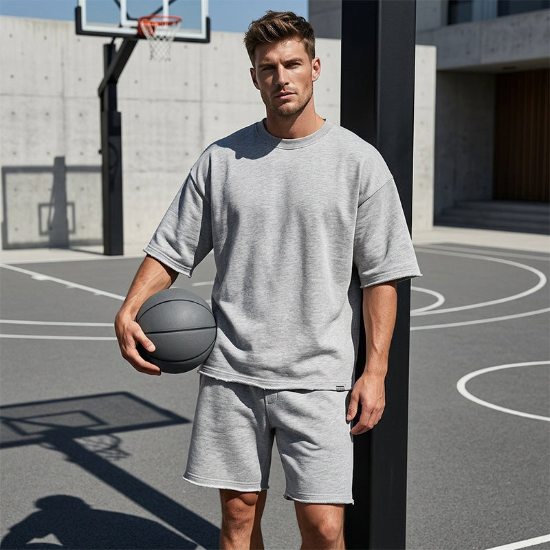 Men's casual solid color sleeveless sportswear suit.