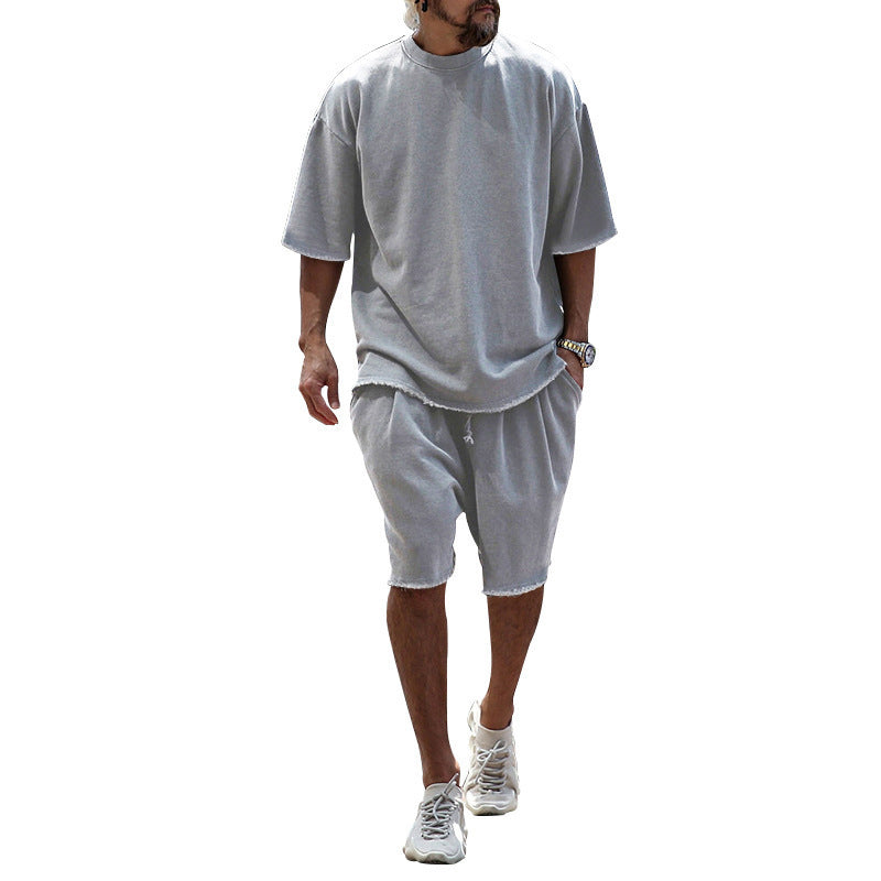 Men's casual solid color sleeveless sportswear suit.