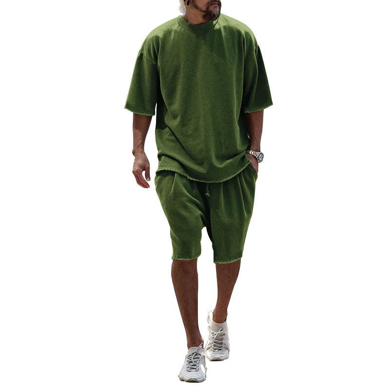 Men's casual solid color sleeveless sportswear suit.