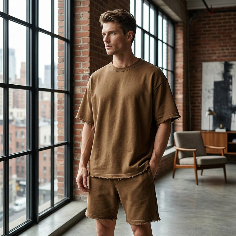 Men's casual solid color sleeveless sportswear suit.