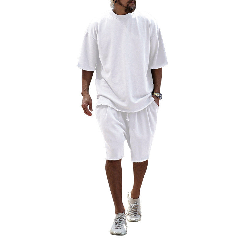 Men's casual solid color sleeveless sportswear suit.
